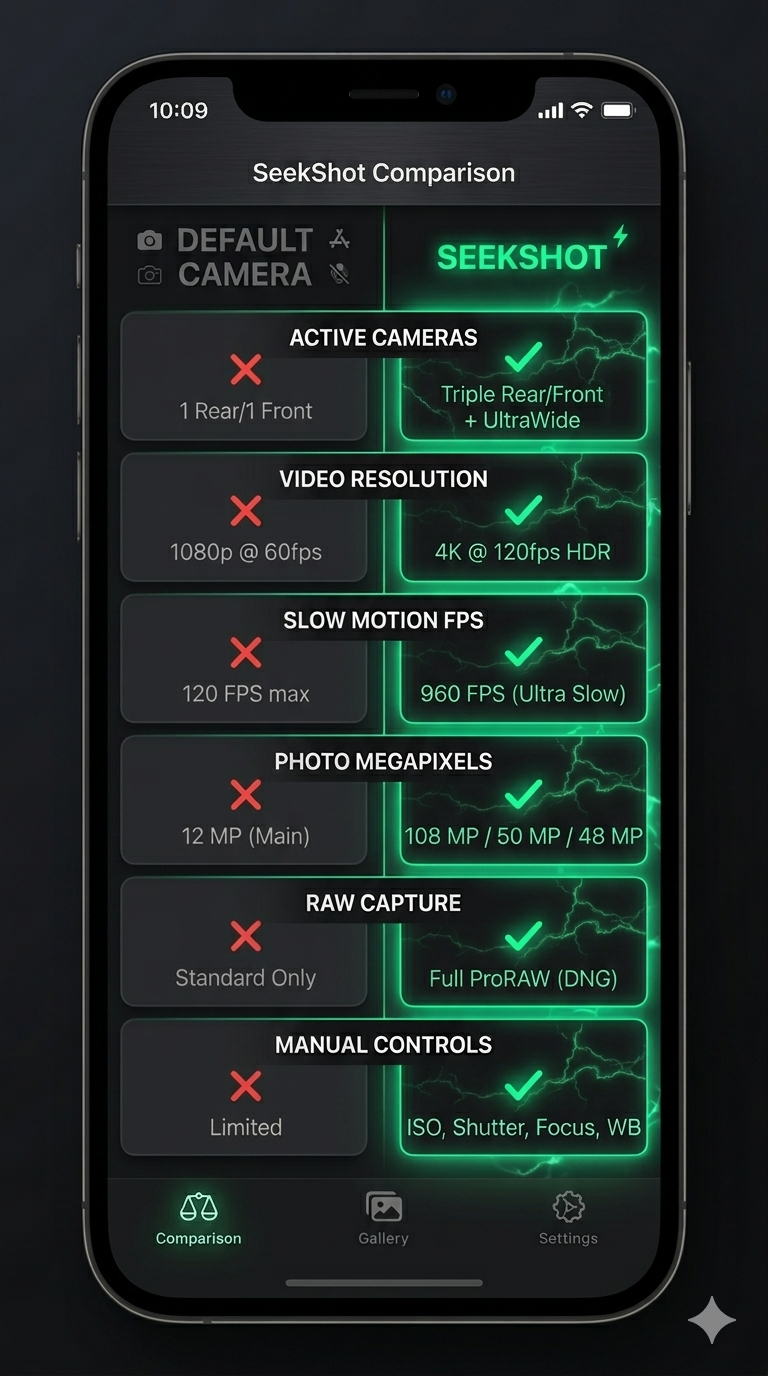 SeekShot vs Default Camera Comparison